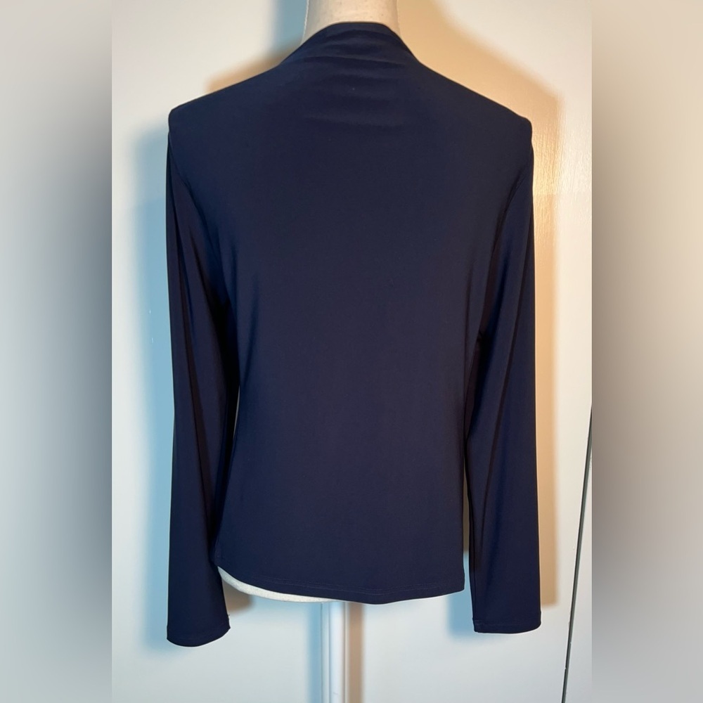 Sympli Open Front Shrug Jacket Women’s Size L Navy Blue Handkerchief Style Lapel - Picture 4 of 8